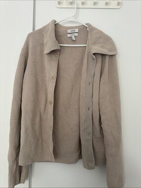 COS Taupe Ribbed Button Cardigan